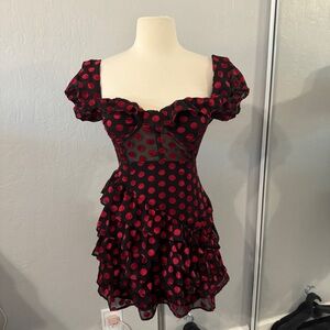 Lovers + Friends Red & Black Polka-Dot Mini Dress